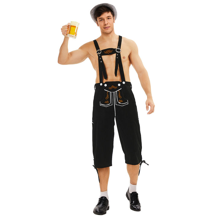 Men's knee-length suede imitation leather pants with detailed embroidery Mune Fashion