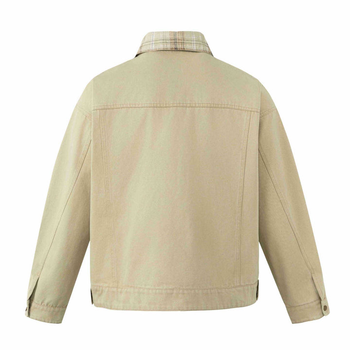 Men's short-cut canvas workwear blouson with check collar and zip chest pocket Mune Fashion