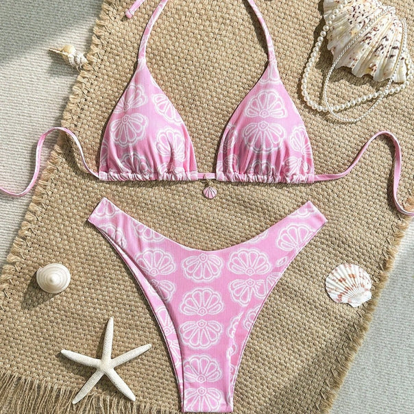 Women's Triangle Bikini with Floral Pattern and Comfortable Cut Mune Fashion