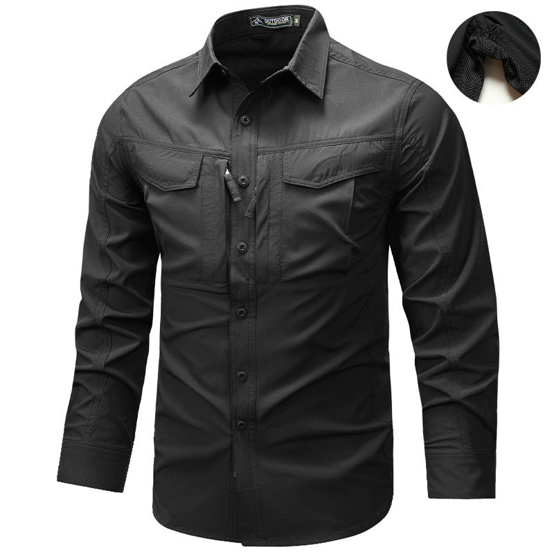 Men's Long Sleeve Outdoor Shirt with Ripstop, Chest Pockets and Zipper Pocket Mune Fashion