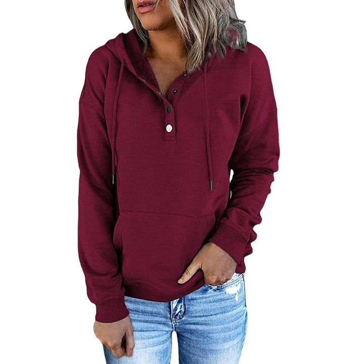 Women's hoodie with Henley button placket, kangaroo pocket, and loose fit Mune Fashion
