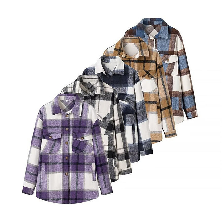 Women's Checked Transition Shacket made of soft Flannel with Attached Chest Pockets Mune Fashion