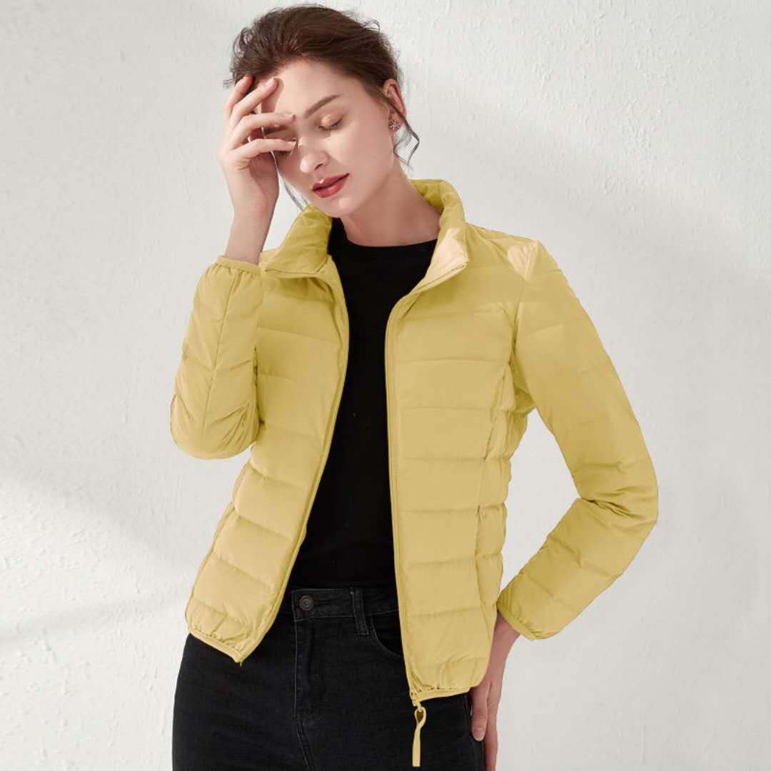 Women's Tailored Ultralight Padded Jacket with Stand-Up Collar and Slim Silhouette Mune Fashion