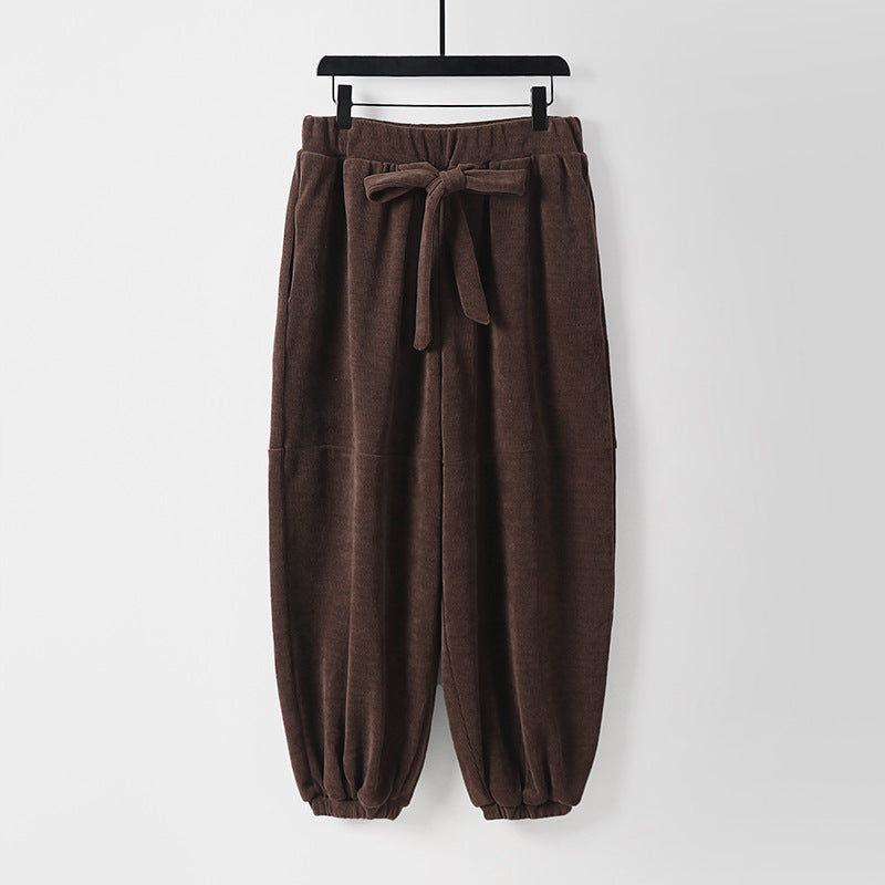 Women loose-fitting harem pants with elastic waistband and tie belt Mune Fashion