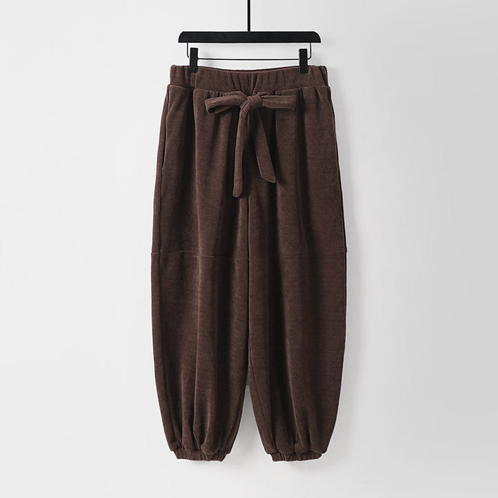 Women loose-fitting harem pants with elastic waistband and tie belt Mune Fashion