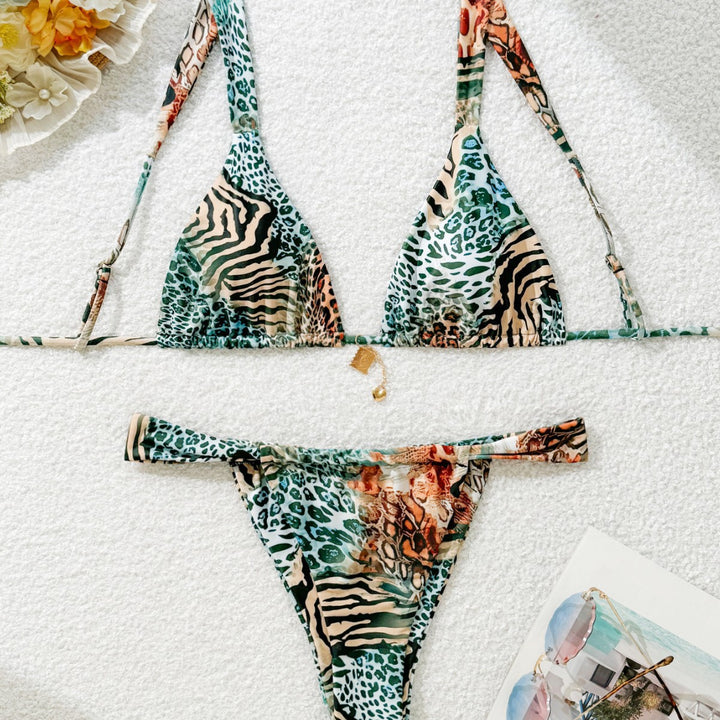Women's triangle bikini with floral leopard pattern Mune Fashion