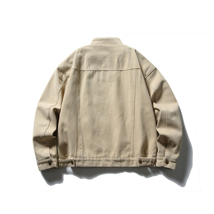 Men's Boxy Canvas Jacket with Stand-Up Collar, Zipper and Seam Panels Mune Fashion