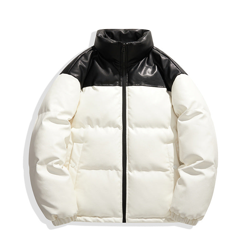 Unisex non-quilted insulation jacket with faux leather shoulder yoke and high collar Mune Fashion