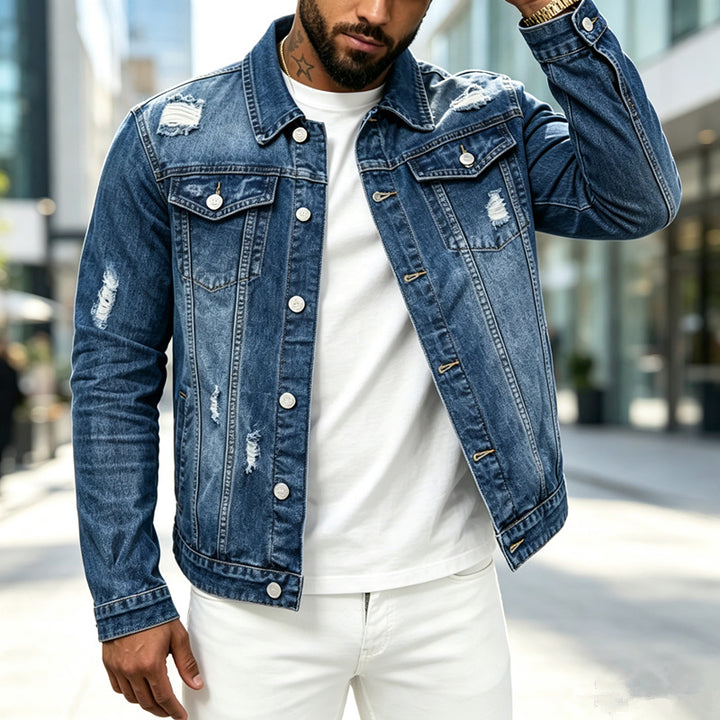 Men's Fashion Jeans Jacket with Destroyed Details Mune Fashion