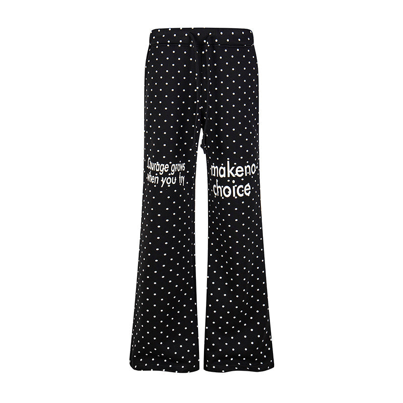 Women's Wide Lounge Pants with Drawstring, Flared Leg and Statement Print Mune Fashion