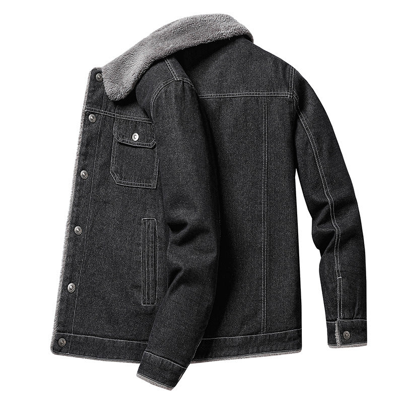 Men's Casual Denim Jacket with Teddy Fur Collar Mune Fashion