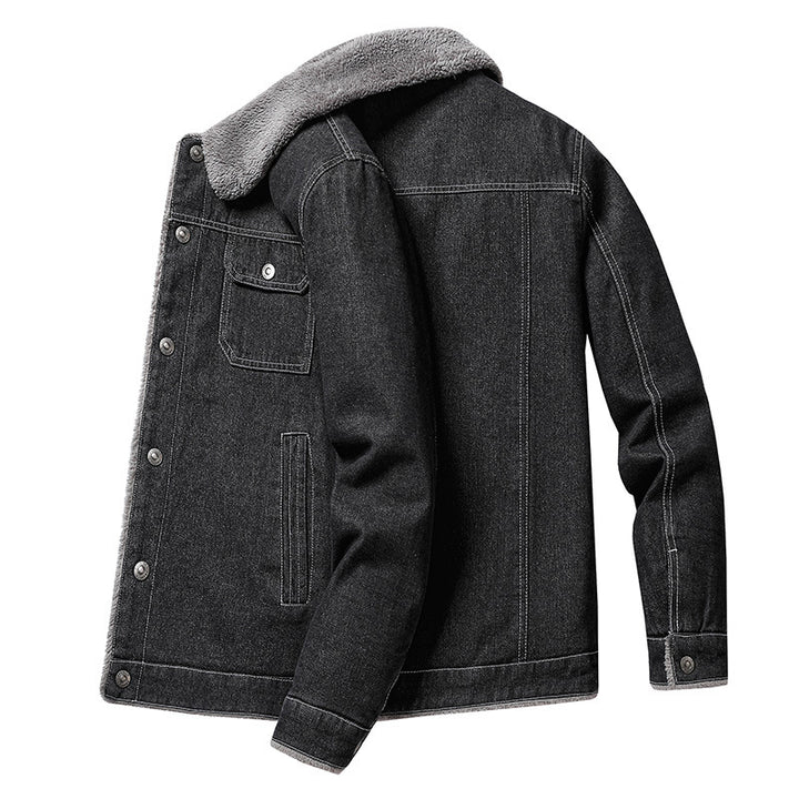 Men's Casual Denim Jacket with Teddy Fur Collar Mune Fashion