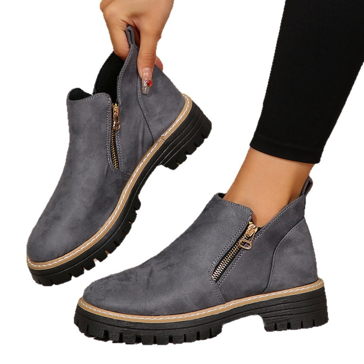 Women nan suede ankle boots with sturdy tread sole and side zipper Mune Fashion