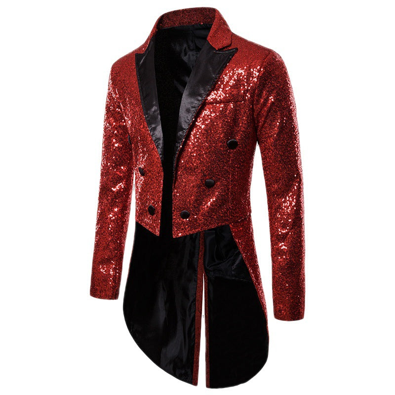 Men's glittered tailcoat with pointed satin lapels, double-breasted and extended swallowtail Mune Fashion