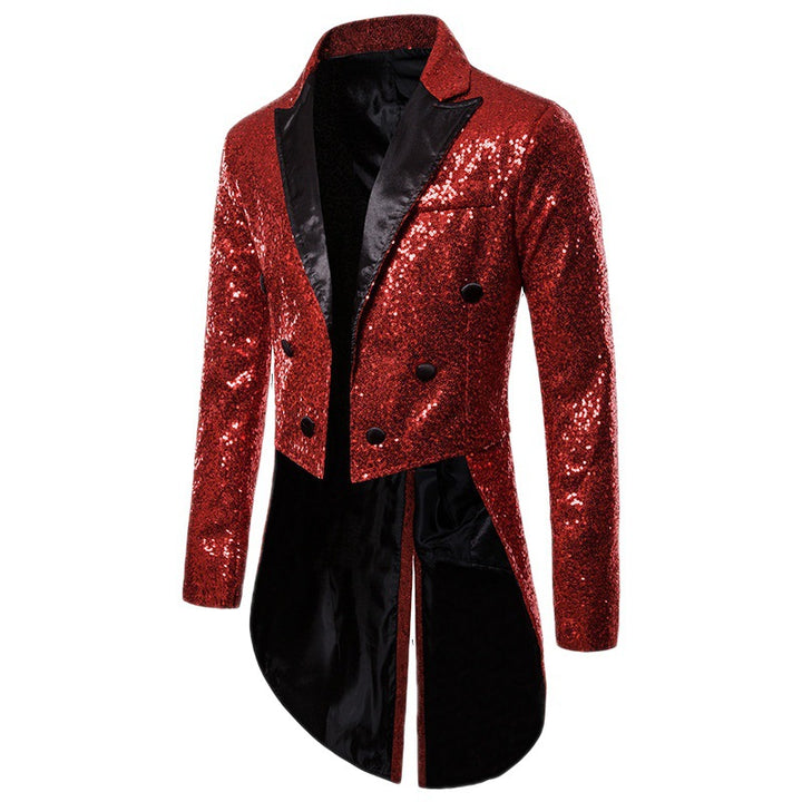 Men's glittered tailcoat with pointed satin lapels, double-breasted and extended swallowtail Mune Fashion