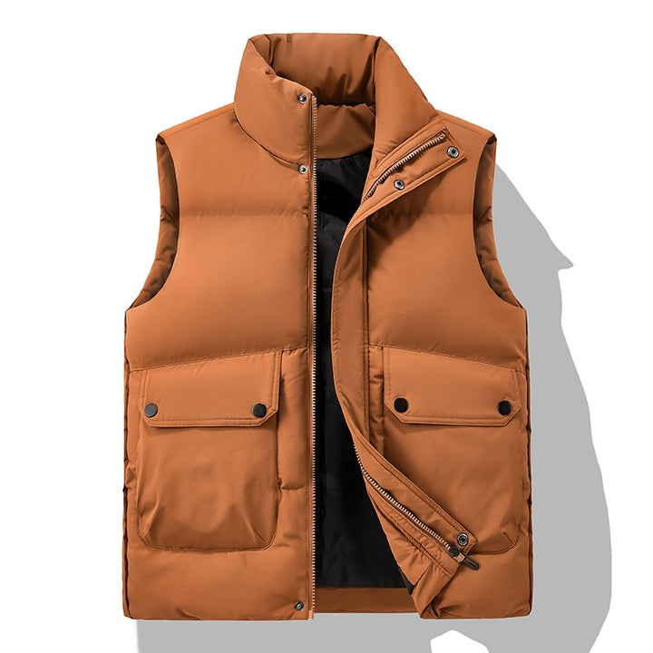 Men's Padded Quilted Vest with High Stand-Up Collar, Flap Pockets & Concealed Zipper Mune Fashion