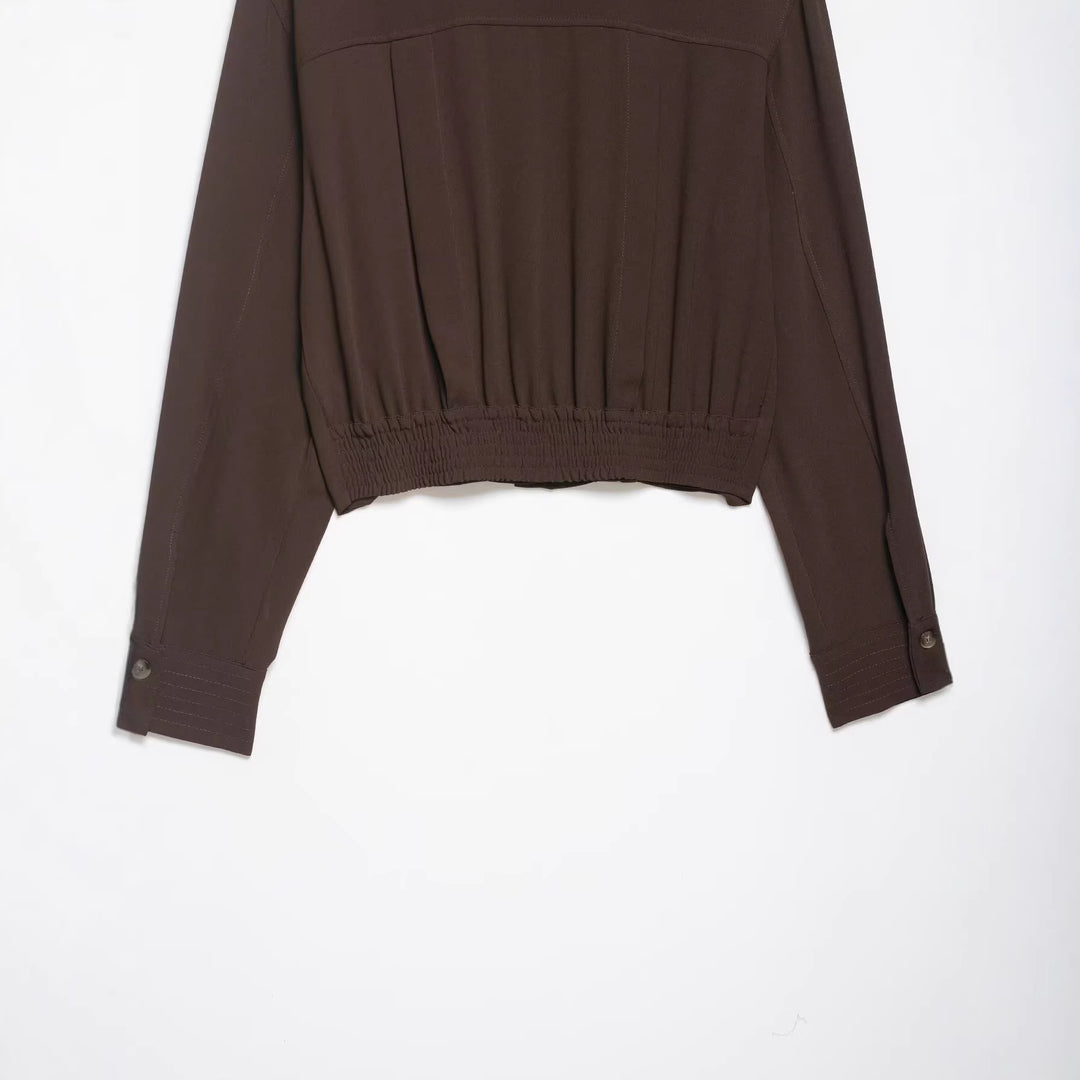 Women Cropped Blouse with Decorative Epaulettes and Tailored Corset Look Mune Fashion