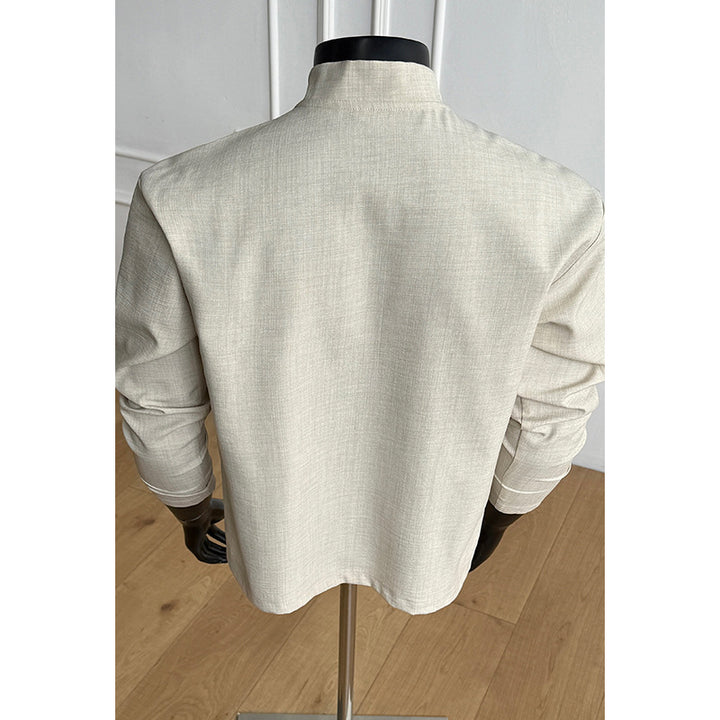 Men's Elegant Modern Long Sleeve Shirt with Stand Collar and Button Placket Mune Fashion