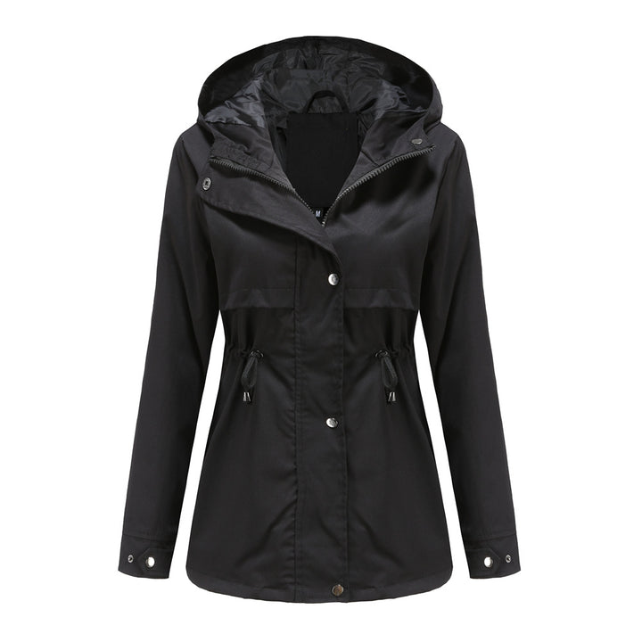 Women's breathable transitional jacket with hood, waist drawstring and concealed snap button placket Mune Fashion