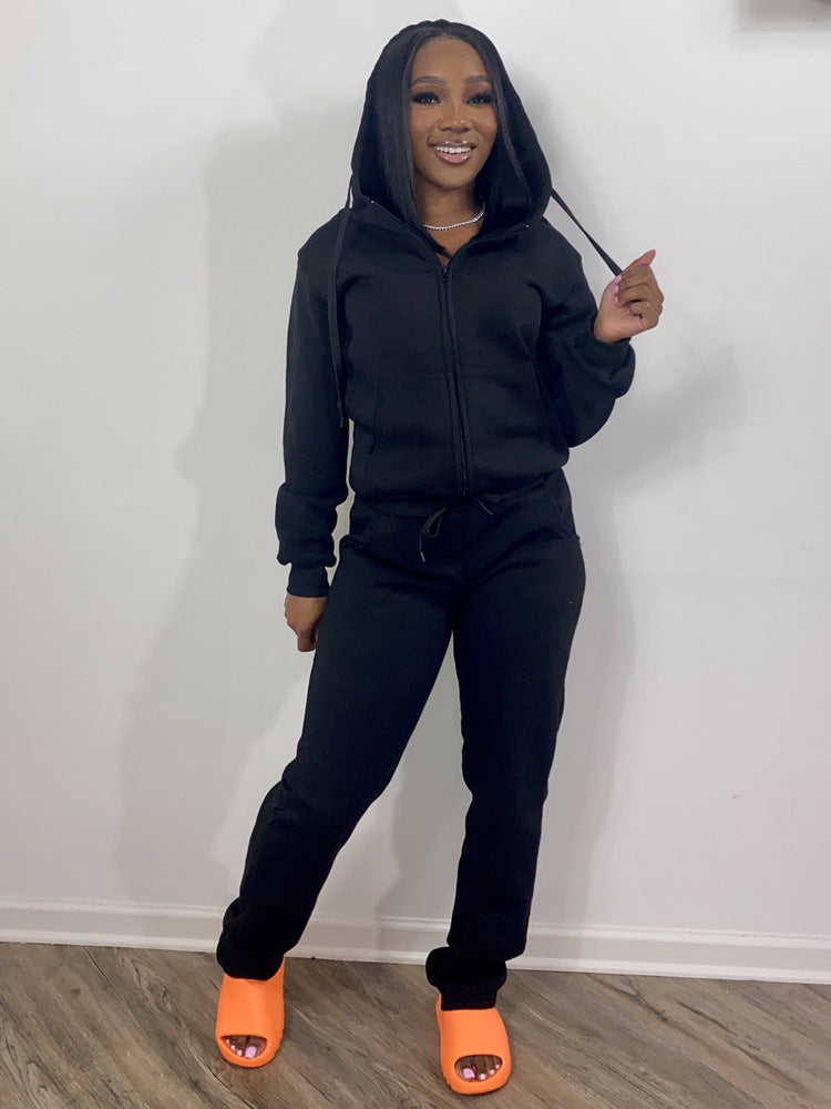Women's Comfort Zip Hoodie with High Waist Bootcut Jogging Pants Set Mune Fashion