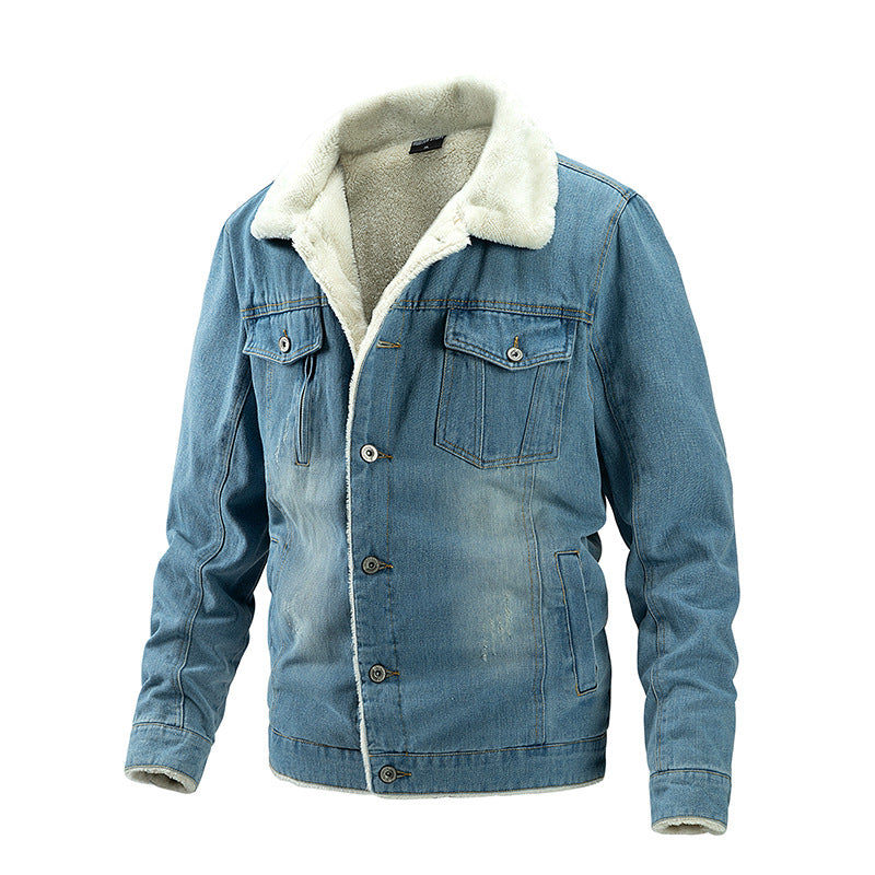 Men's Embossed Denim Jacket with Fleece Lining Mune Fashion