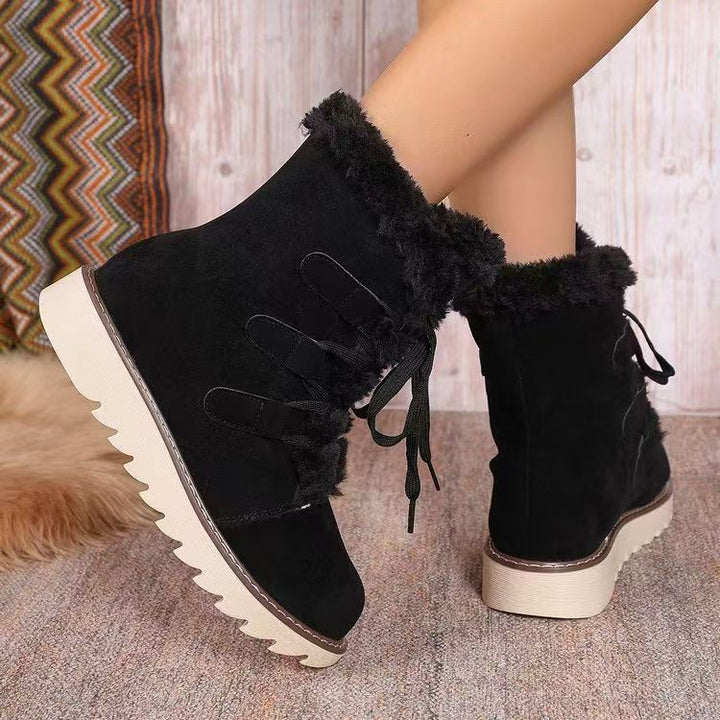 Women's -lined lace-up ankle boot with faux fur collar, elastic loop details and serrated profile sole Mune Fashion