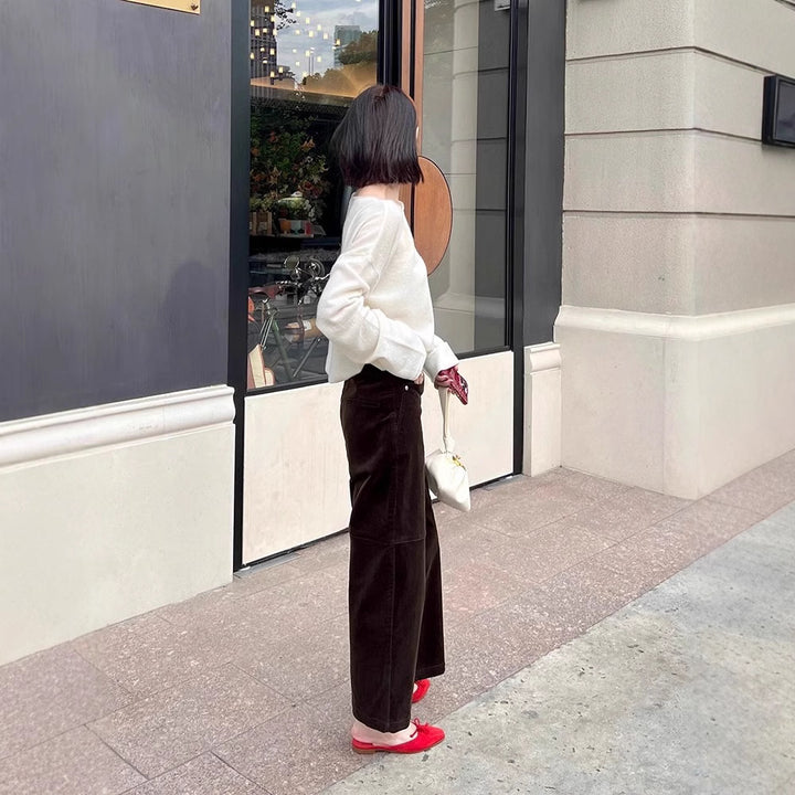 Women Elegant Wide Corduroy Trousers Mune Fashion