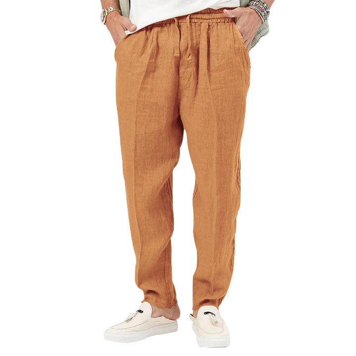 Men's linen jog pants with elastic tunnel drawstring waistband and tapered leg Mune Fashion
