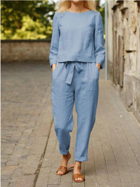Women Casual Set of Long Sleeve Top and Elastic Pants Mune Fashion