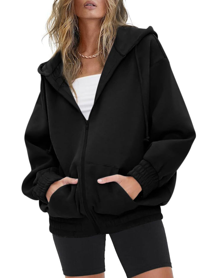 Women nan oversized hoodie jacket with zipper, fleece lining and kangaroo pockets Mune Fashion