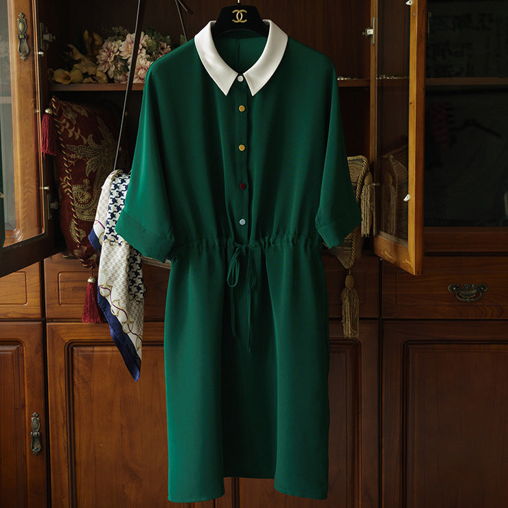 Ladies Elegant Short Sleeve Dress with Waist Belt Mune Fashion