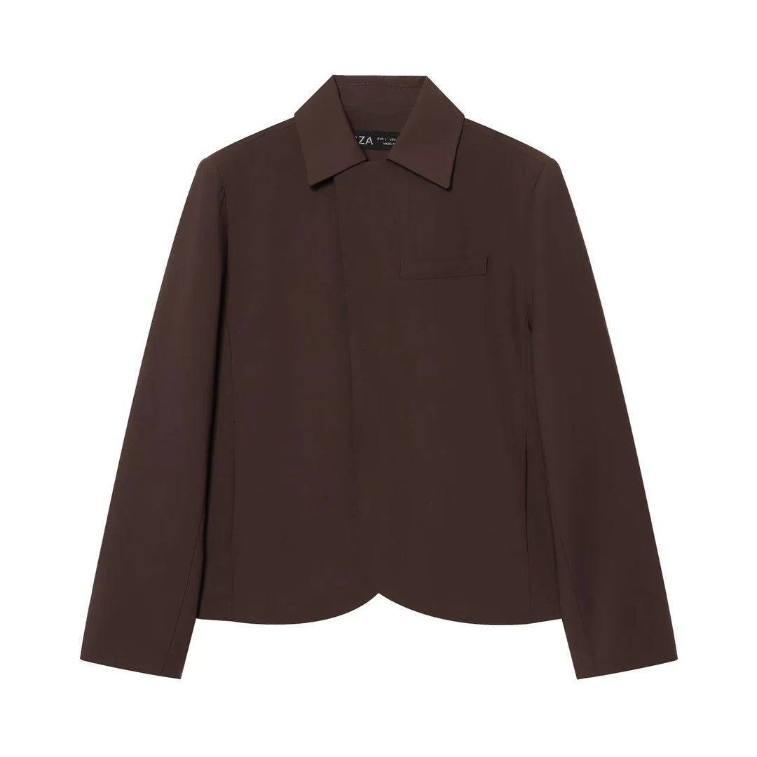 Women's minimally cut short blazer with concealed button placket and breast welt pocket Mune Fashion