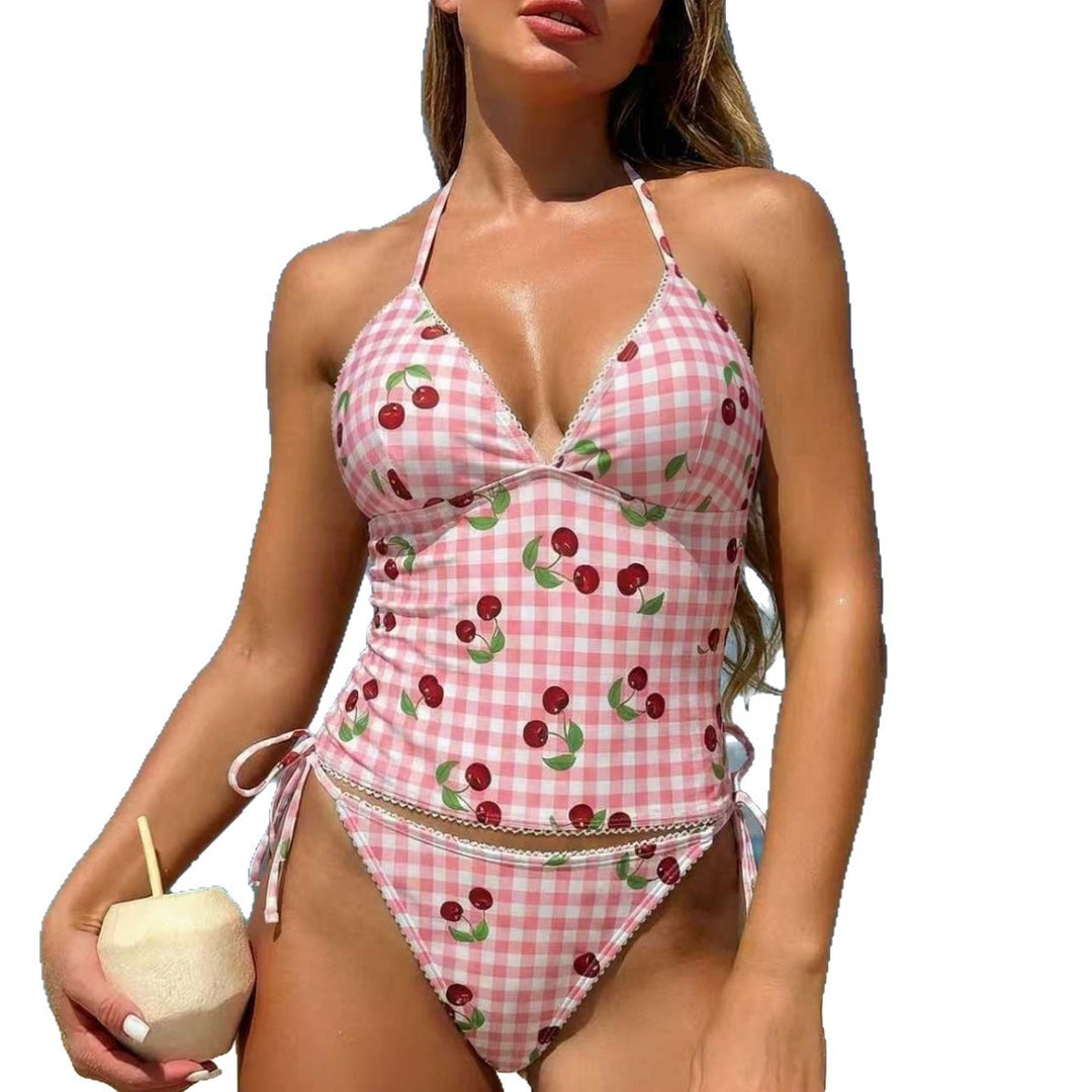 Women's V-shaped swimsuit with playful check pattern Mune Fashion