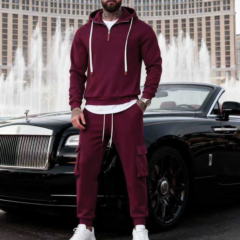 Men's casual fleece tracksuit with half zipper and cargo pockets Mune Fashion