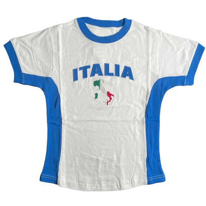 Women's fitted short-cut fan crop shirt with contrast collar and embroidered flag patch Mune Fashion