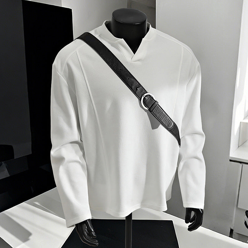 Men's Oversize Long Sleeve Shirt with V Notch Collar, minimalist cut and soft cotton blend Mune Fashion