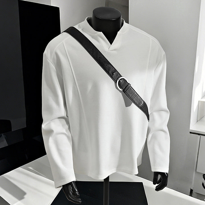 Men's Oversize Long Sleeve Shirt with V Notch Collar, minimalist cut and soft cotton blend Mune Fashion