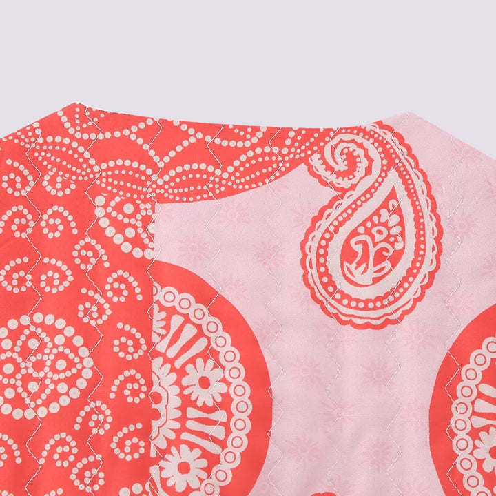 Women's sleeveless short vest with patchwork print, decorative trim and round neckline Mune Fashion