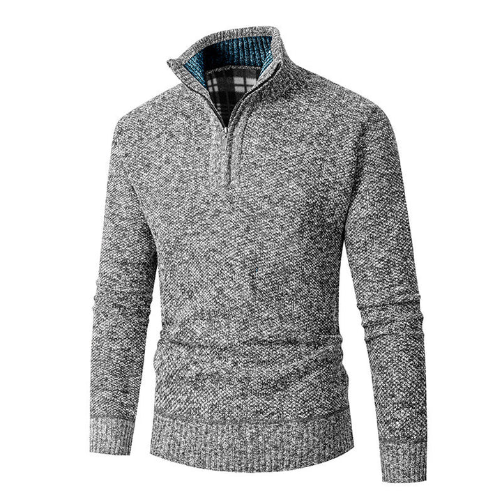 Men's chunky knitted half-zip pullover with stand-up collar and checked collar interior Mune Fashion