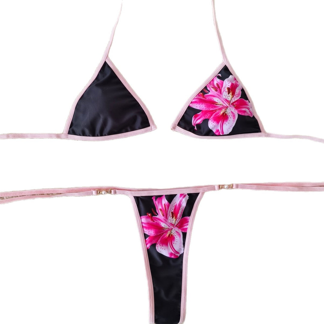 Women Triangle Bikini with Floral Accents and Adjustable Straps Mune Fashion