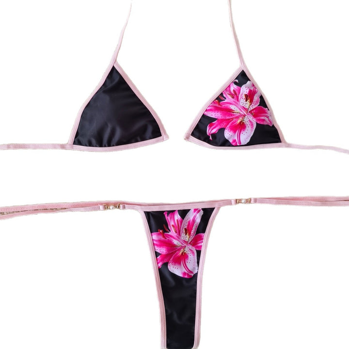 Women Triangle Bikini with Floral Accents and Adjustable Straps Mune Fashion