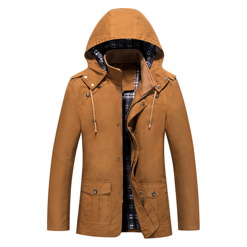 Men's lightweight cotton canvas parka with hood and checkered lining Mune Fashion