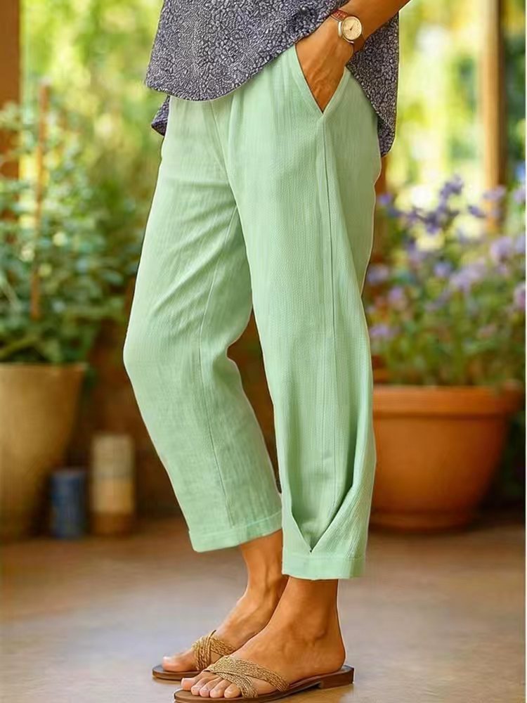 Ladies Lightweight Linen Pants with Wide Legs and Drawstring Mune Fashion