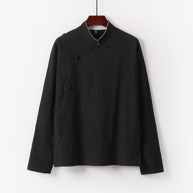 Men's Loose Stand Collar Top with Toggle Buttons and Side Button Placket Mune Fashion