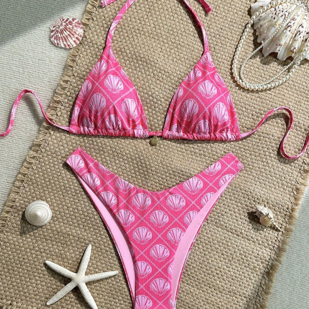 Women's Triangle Bikini with Maritime Shell Pattern Mune Fashion