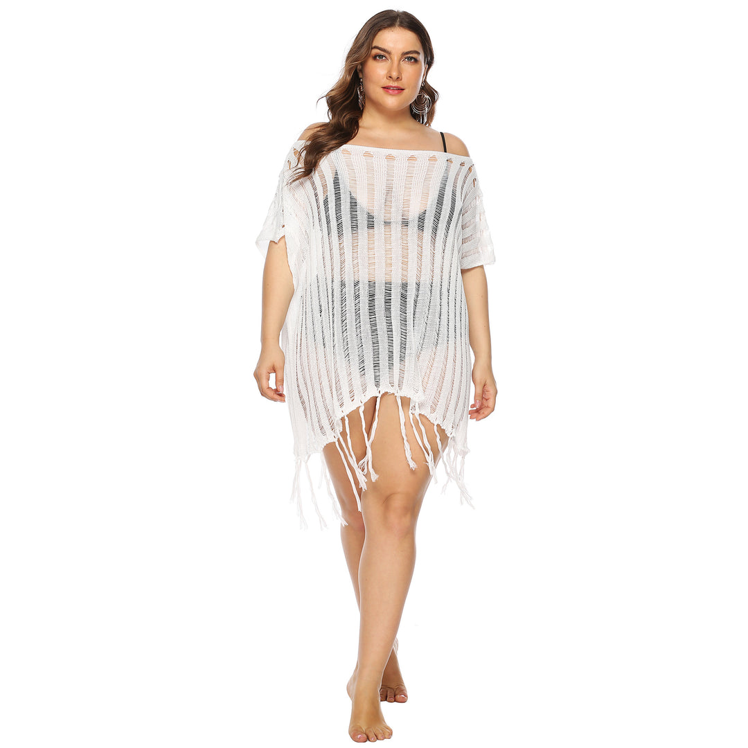 Women airy crochet beach cover-up with trendy fringes Mune Fashion