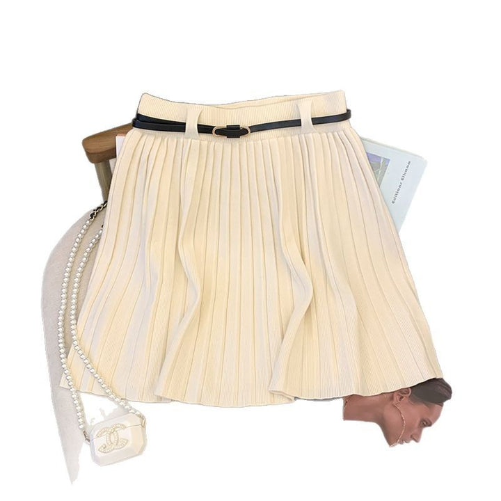 Ladies Pleated Skirt with Elastic Waistband and Belt Detail Mune Fashion