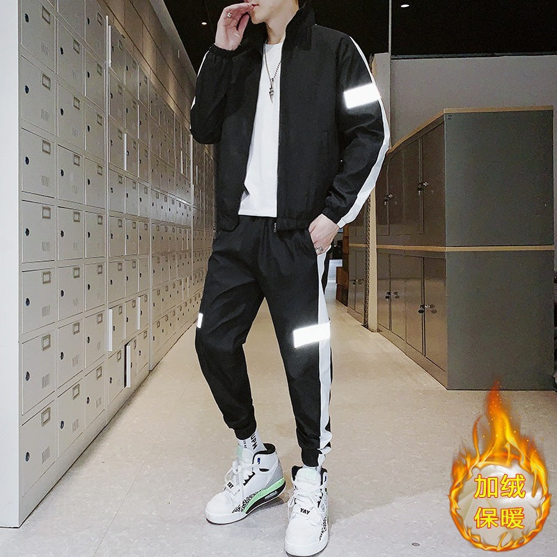 Men's Athleisure Track Set in Retro College Look with Contrast Stripes, Reflective Panels & Elastic Hem Mune Fashion