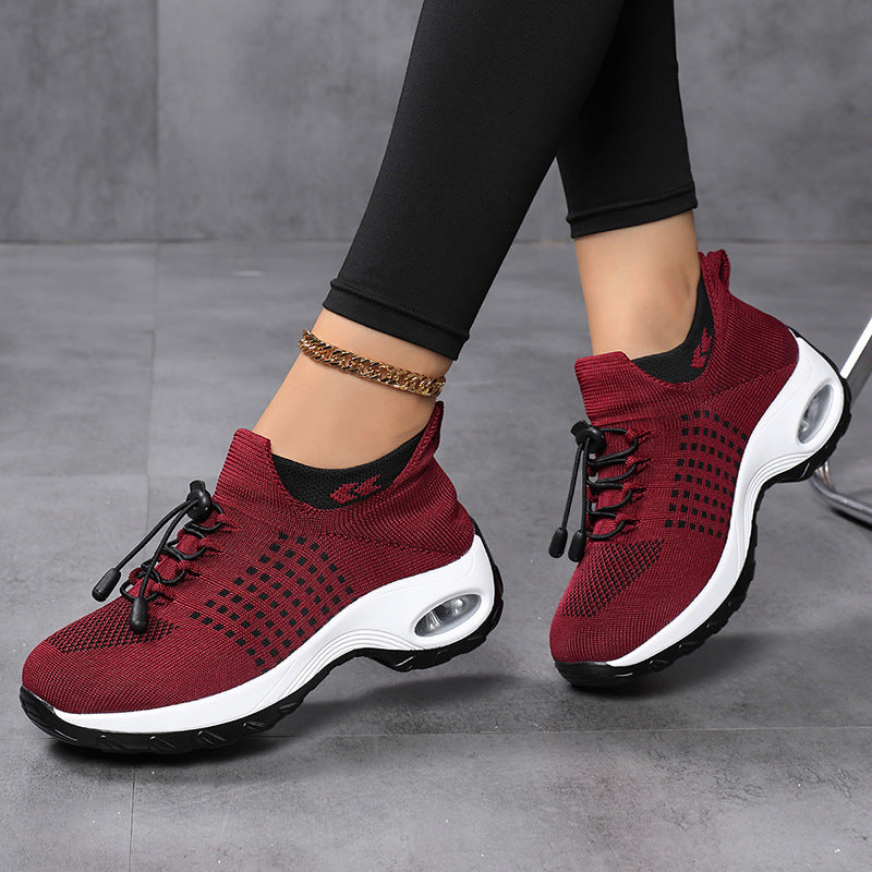 Women's breathable knitted platform sneakers with air cushion support and elastic shaft Mune Fashion