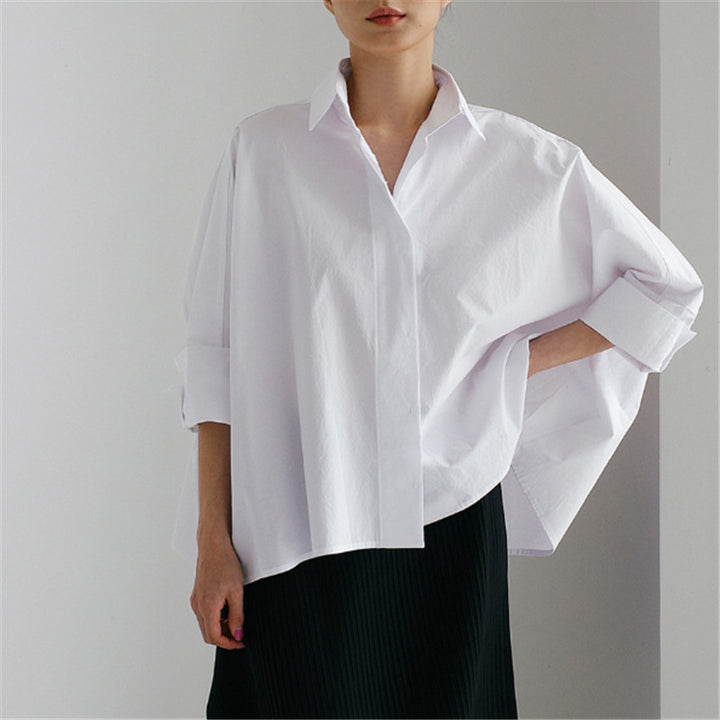 Women wide poplin blouse with boxy cut and dropped shoulders Mune Fashion